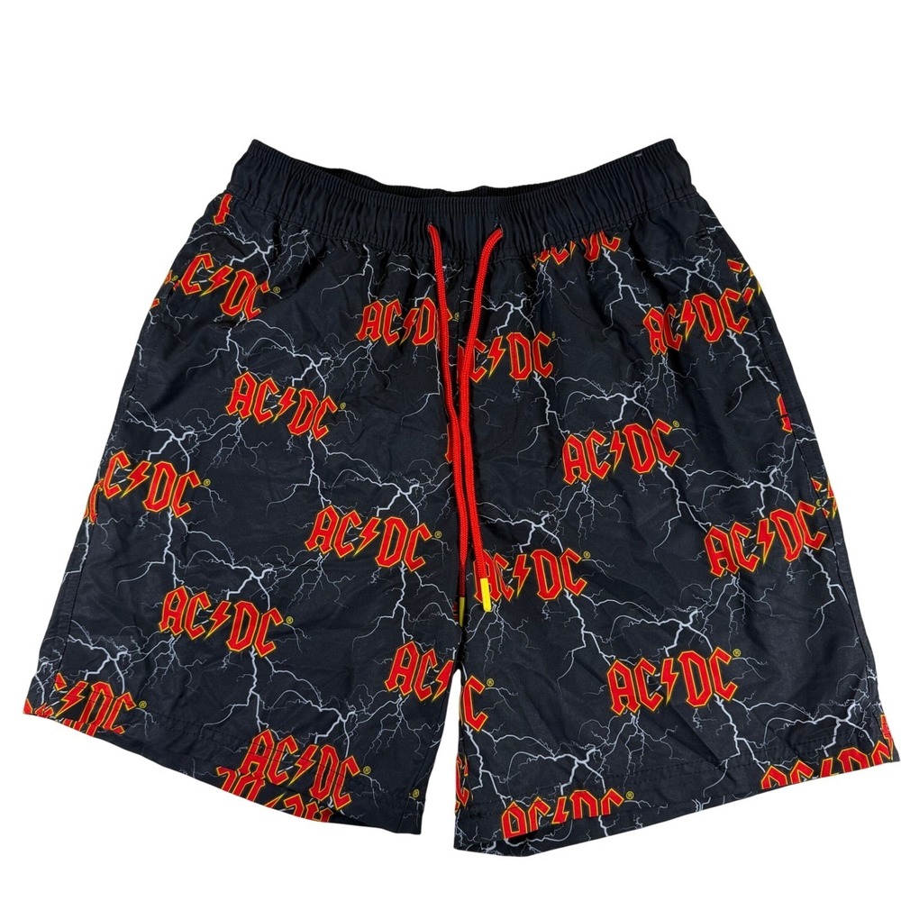 AC/DC Mens Swim Trunks Black Lightning Logo Board Shorts Size Small 28/30